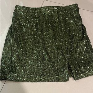 Topshop Olive Green Sequin Skort